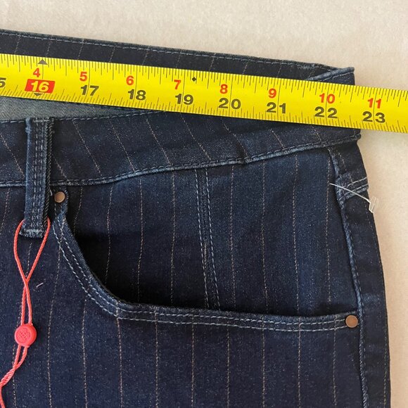 Laurie Felt Women Metallic Pinstripe Ankle Skinny Navy Jeans 26WP Mid-Rise NWT - Picture 9 of 12